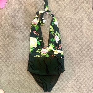 Floral one piece low cut swim suit XL
